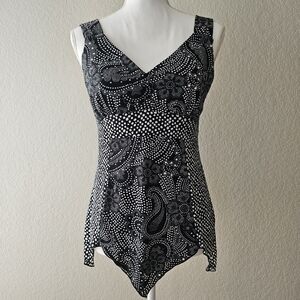 Black & white Carole Little paisley print fairycore tank top w/ polka dots